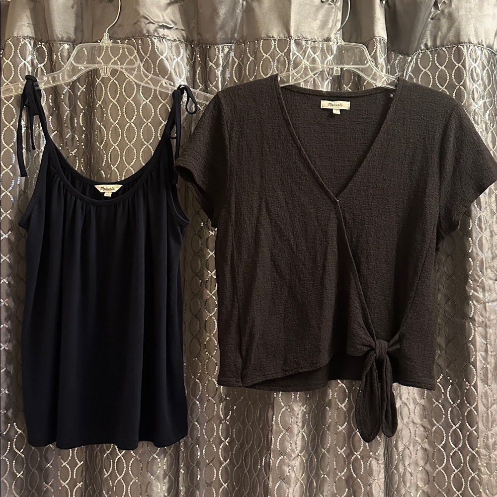 Two of Madewell Black Shoulder Tie Tank Top (S) and Texture Wrap Tie Blouse (M)